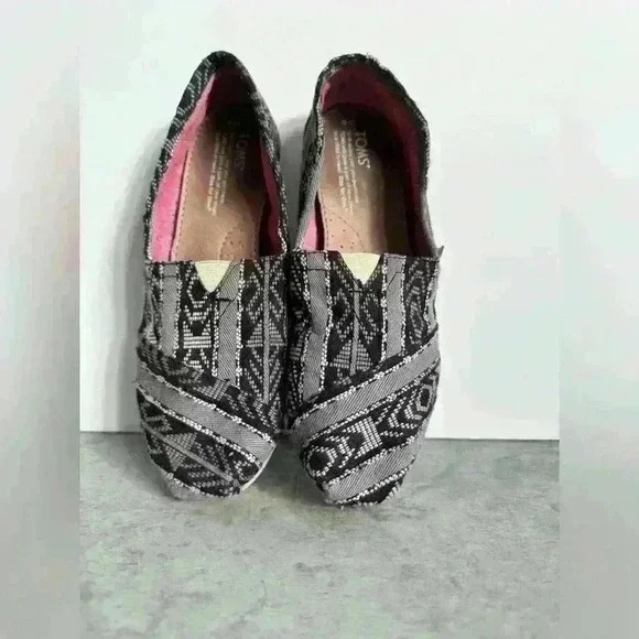 Toms Alpargata Canvas Shoes Womens Size W8 Black Gray Aztec Casual Slip On​ - Picture 9 of 9